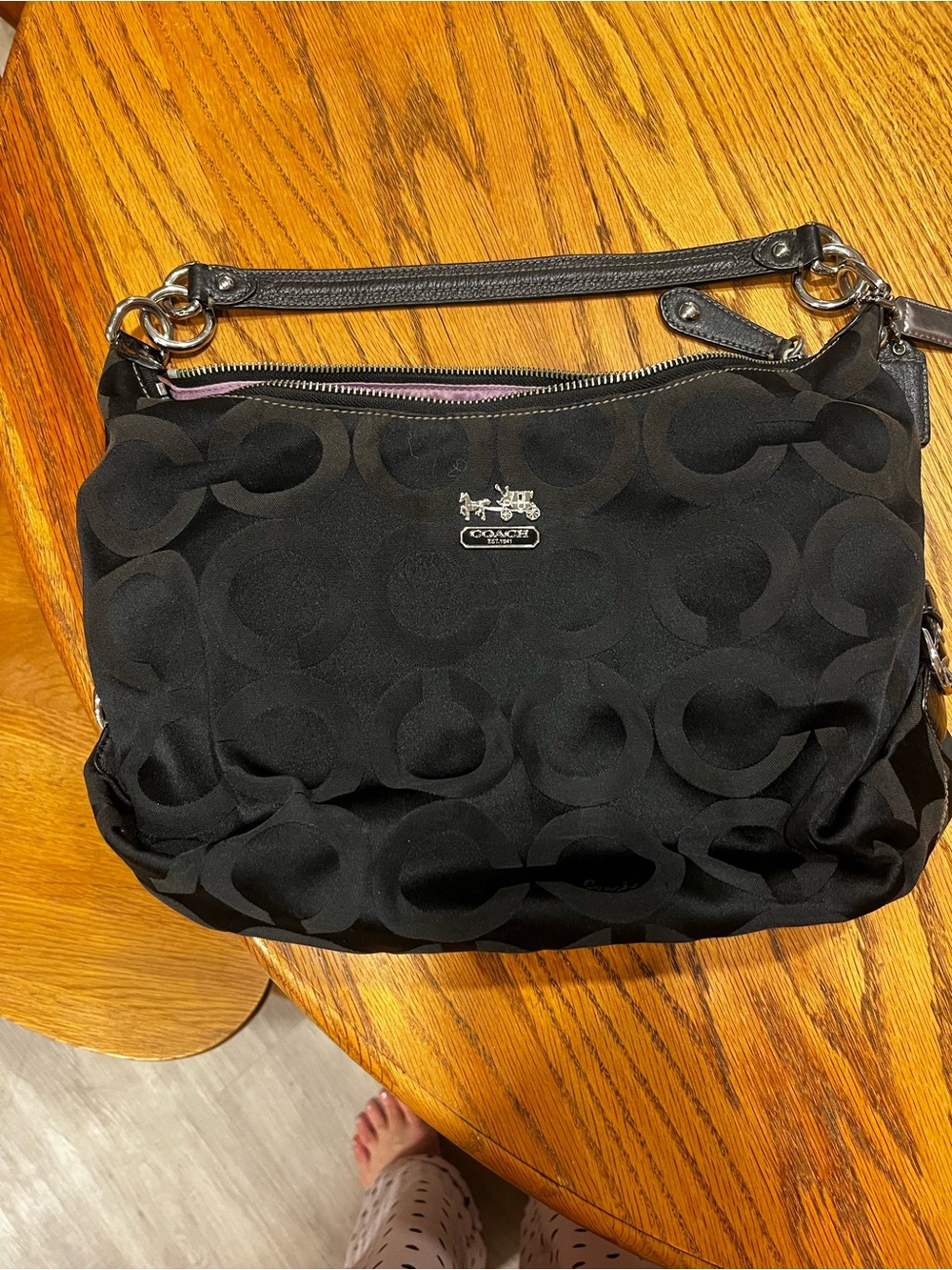 Coach Black Signature 'C' Shoulder Bag with Silver Hardware